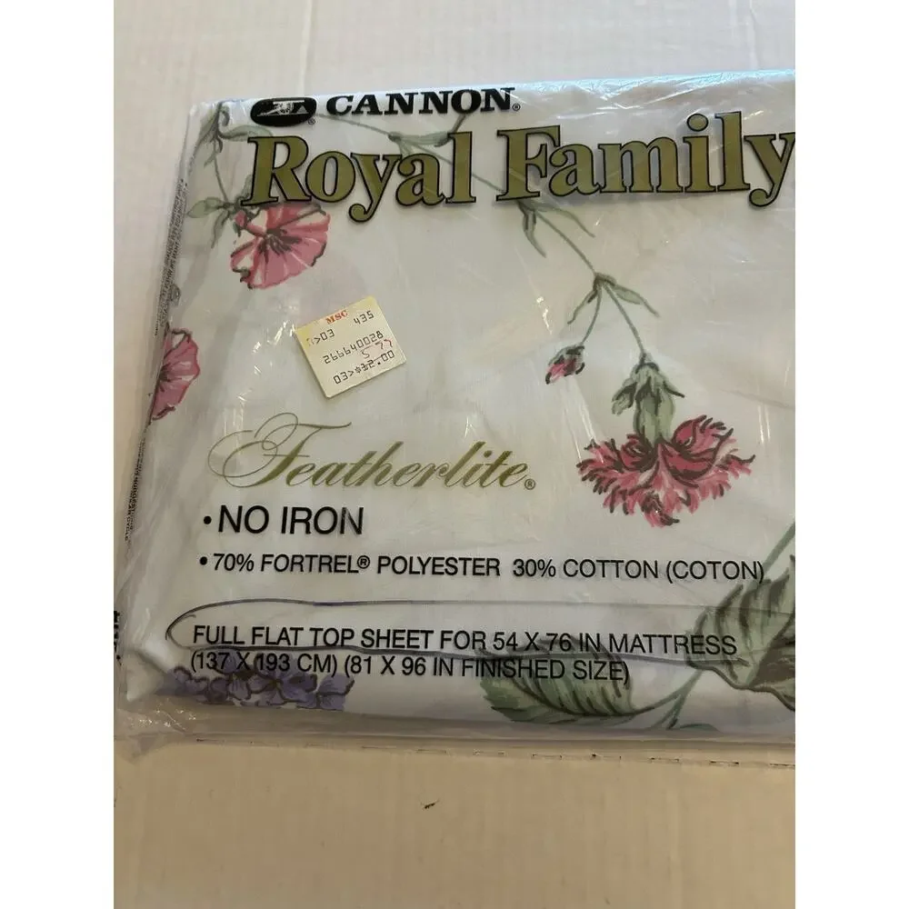 NOS Sealed Vintage Cannon Royal Family White Floral FULL‎ Flat Sheet 54x76 USA